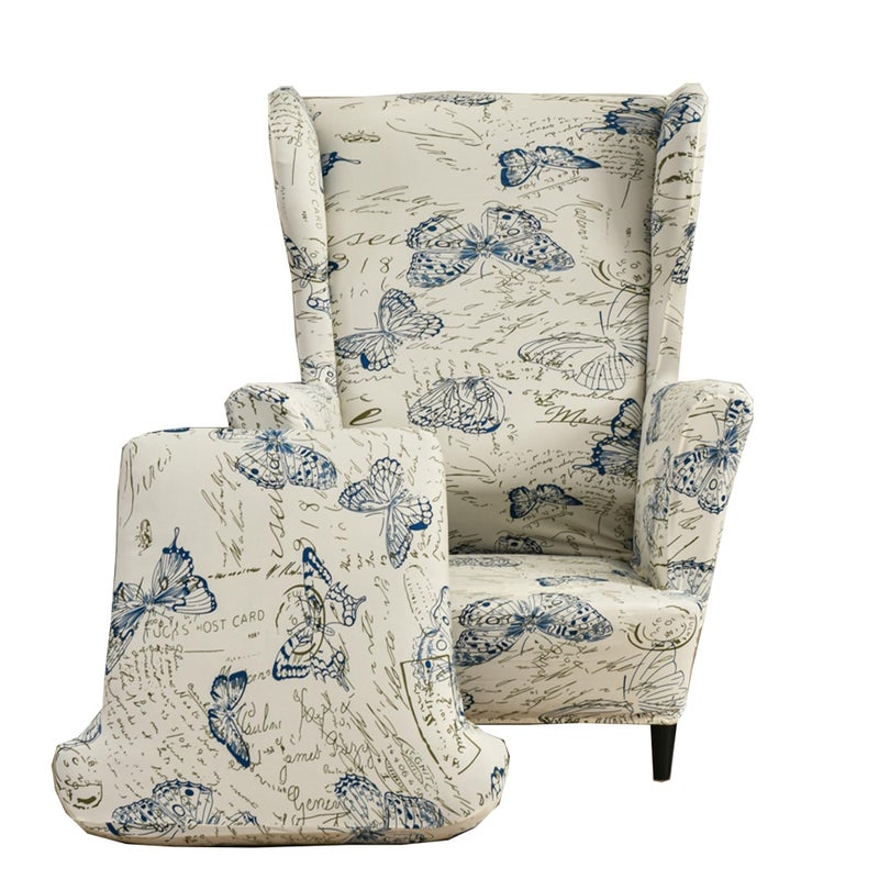 CRFATOP 2 Piece Stretch Wingback Chair Cover Printed Butterfly Wing Chair Slipcovers Spandex Fabric Wingback Armchair Covers with Elastic Bottom for Living Room Bedroom Wingback Chair 04