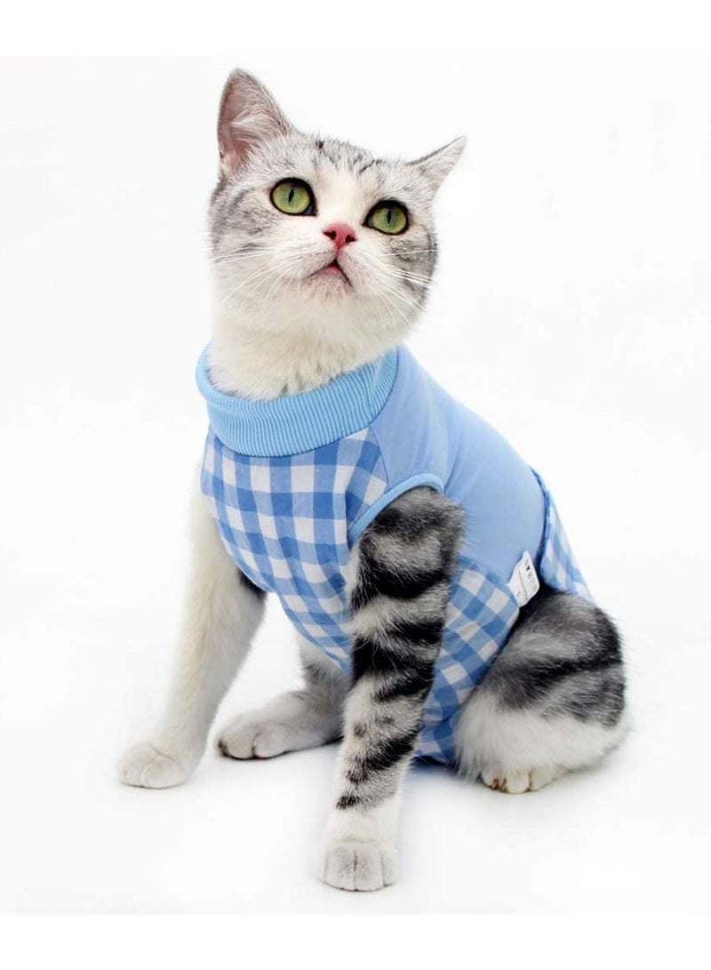 SYOSI Professional Recovery Suit Surgical Clothes for Abdominal Wounds or Skin Diseases Grid Design Cats Dogs Substitute E Collar Cone After Surgery Wear Home Clothing Pajama M  - Image 1