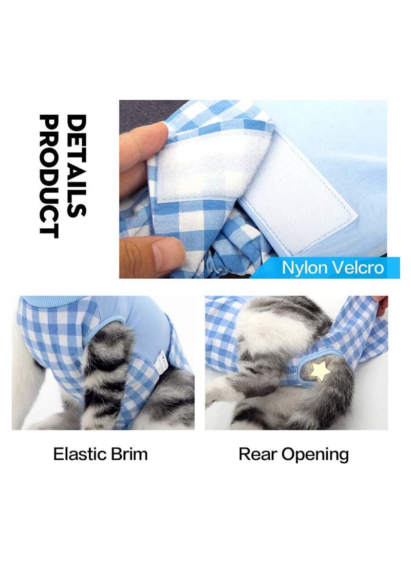 SYOSI Professional Recovery Suit Surgical Clothes for Abdominal Wounds or Skin Diseases Grid Design Cats Dogs Substitute E Collar Cone After Surgery Wear Home Clothing Pajama M  - Image 3