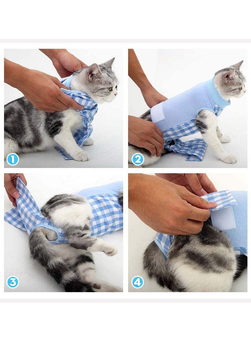 SYOSI Professional Recovery Suit Surgical Clothes for Abdominal Wounds or Skin Diseases Grid Design Cats Dogs Substitute E Collar Cone After Surgery Wear Home Clothing Pajama M  - Image 5