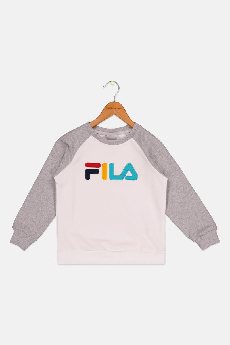FILA ملابس رياضية للبنات للأطفال، سويت شيرت خارجي، رمادي/أبيض - Image 1