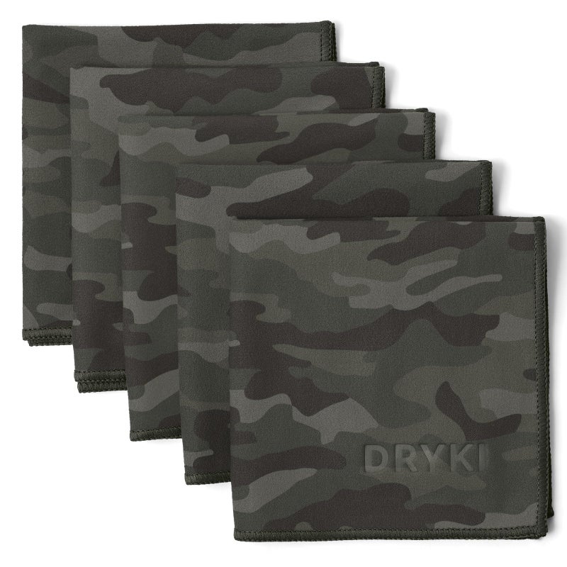 DRYKI Sweat Absorbing Handkerchiefs  The Original QuickDry Microfiber Sweat Rags  Towels for Face Hands  Body  Perfect for Gym Sports and Work Moss Camo 5 Pack