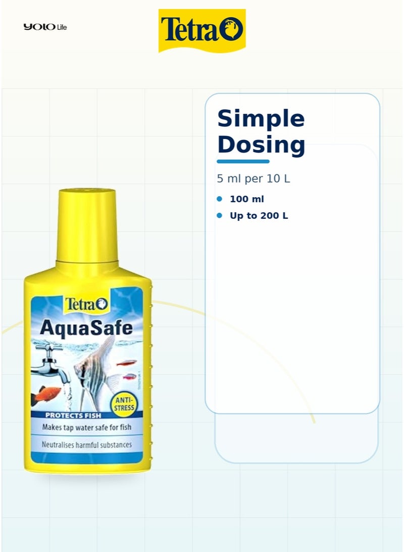 تترا Tetra AquaSafe 100 مل مكيف مياه حوض السمك، يجعل مياه الصنبور آمنة خلال ثوانٍ، يحيّد الكلور والكلورامين والمعادن الثقيلة، 5 مل لكل 10 لتر، للمياه العذبة والمالحة - Image 3