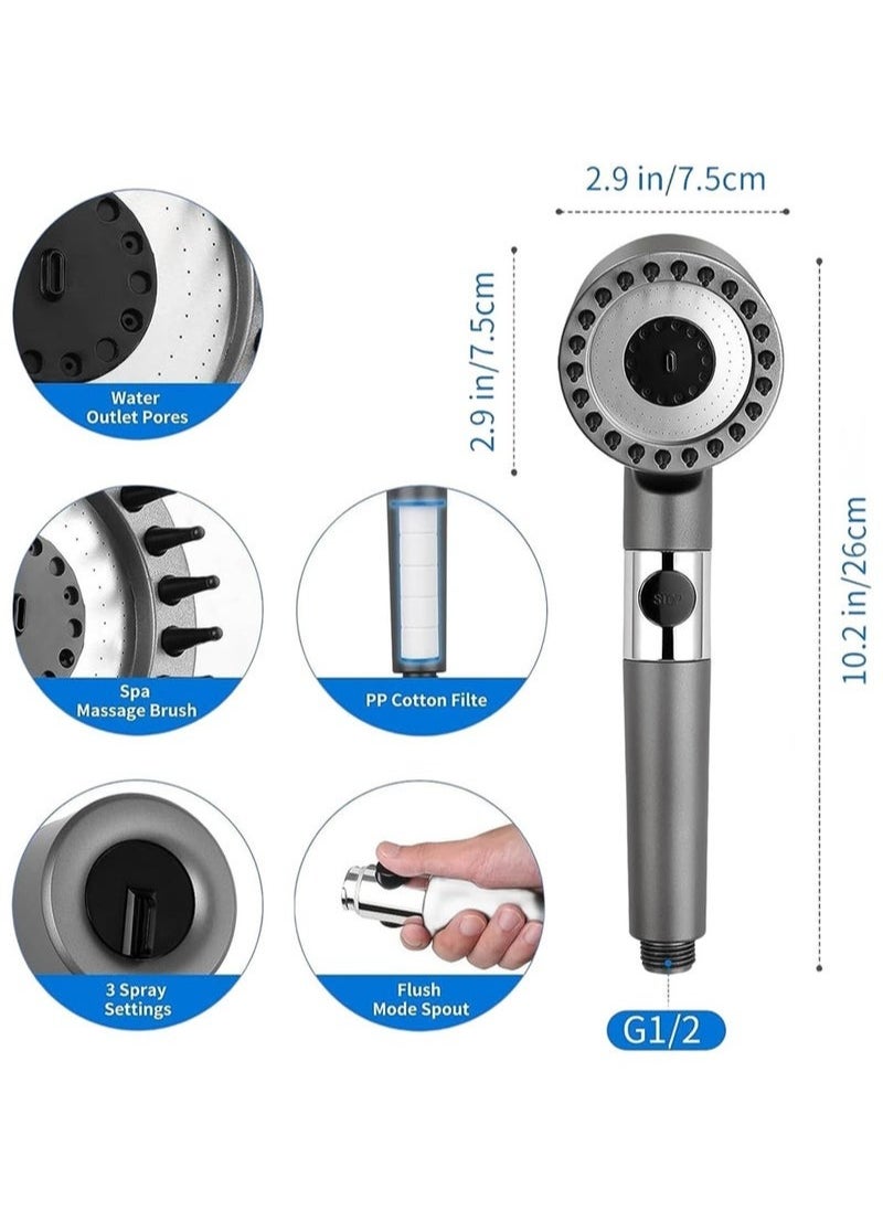 XiuWoo High Pressure Shower Head Hard Water Softener Filtered Hand Held Showerhead Set With 1.5M Anti-explosion Hose and Bracket  - Image 3