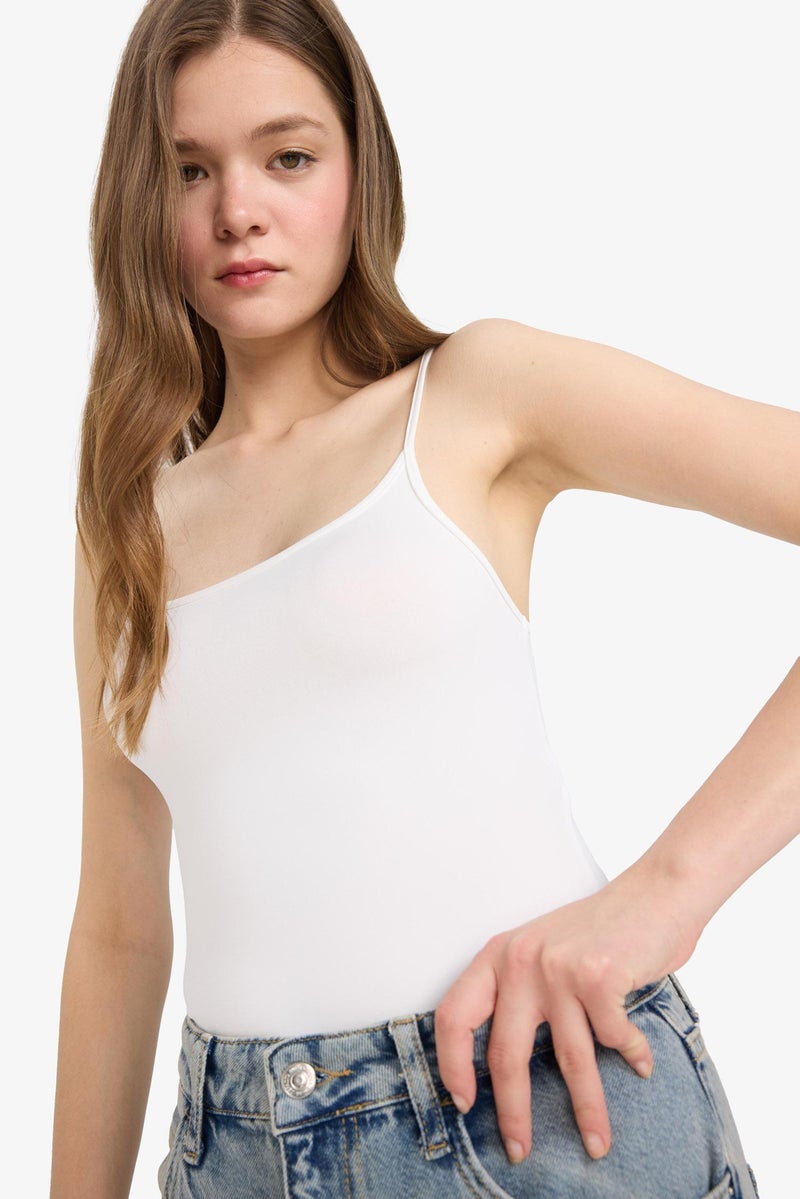 DeFacto Woman Basic Plain White Snap Strap Bodysuit  - Image 2