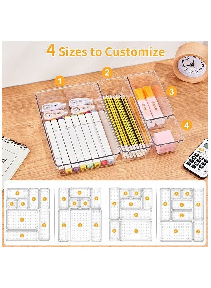 28 Pcs Desk Drawer Organizers Trays Set Clear Plastic Storage Bins Bathroom Drawer Tray Dividers Vanity Trays Organizer for Bedroom Dresser Makeup Kitchen Utensil Office - Image 2