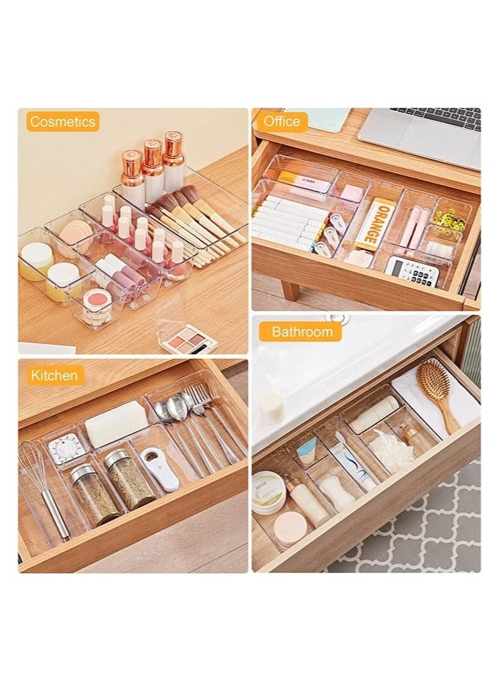 28 Pcs Desk Drawer Organizers Trays Set Clear Plastic Storage Bins Bathroom Drawer Tray Dividers Vanity Trays Organizer for Bedroom Dresser Makeup Kitchen Utensil Office - Image 4