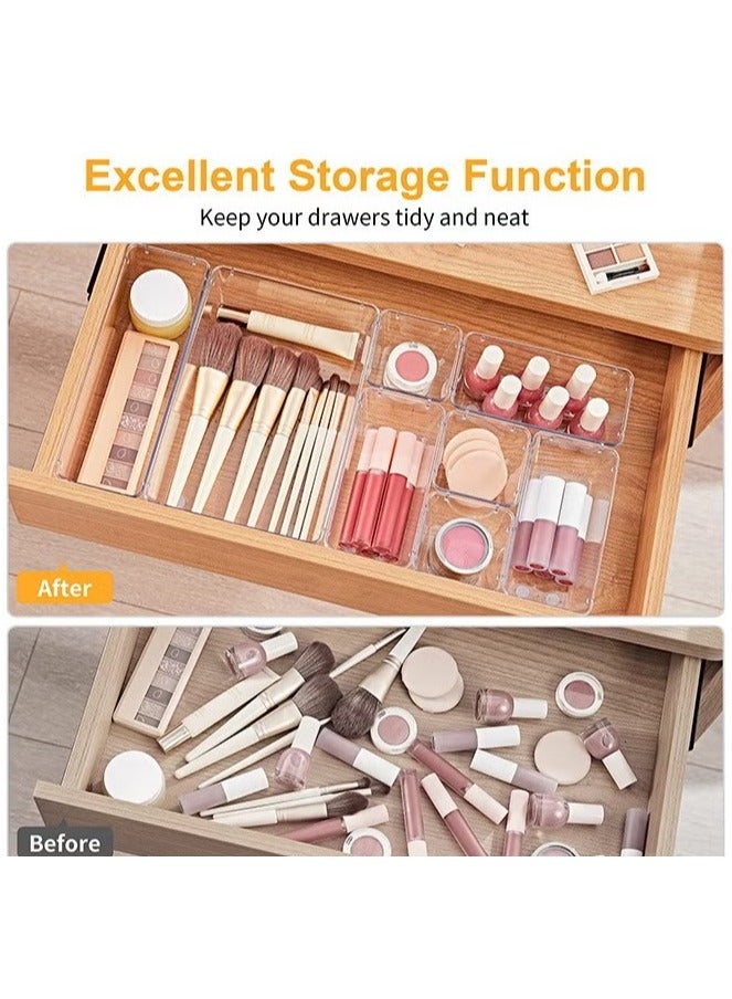 28 Pcs Desk Drawer Organizers Trays Set Clear Plastic Storage Bins Bathroom Drawer Tray Dividers Vanity Trays Organizer for Bedroom Dresser Makeup Kitchen Utensil Office - Image 5