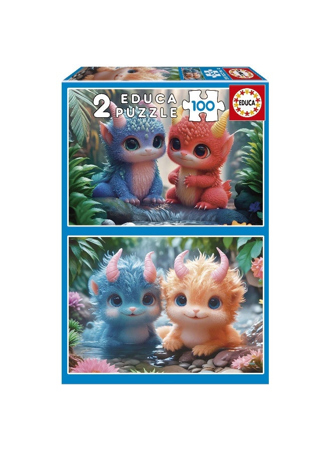 Set of 2 puzzles for children with 100 pieces, adorable monsters, dimensions: 40 x 28 cm, recommended from 6 years (20224)