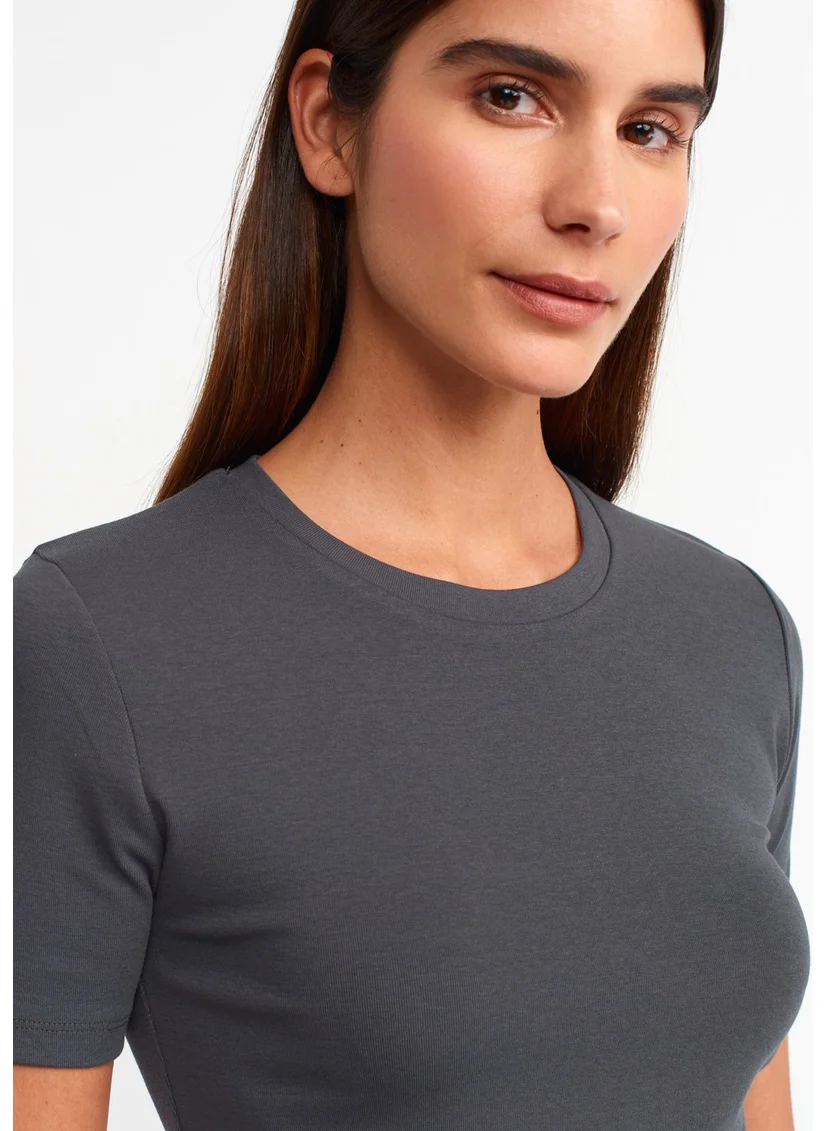 ديلفين 30124 Crop T-Shirt-Anthracite