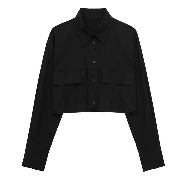 Spring 2024 new European and American cross-border womens clothing street fashion windbreaker fabric short solid color lapel long sleeve shirt Light gray  - Image 3