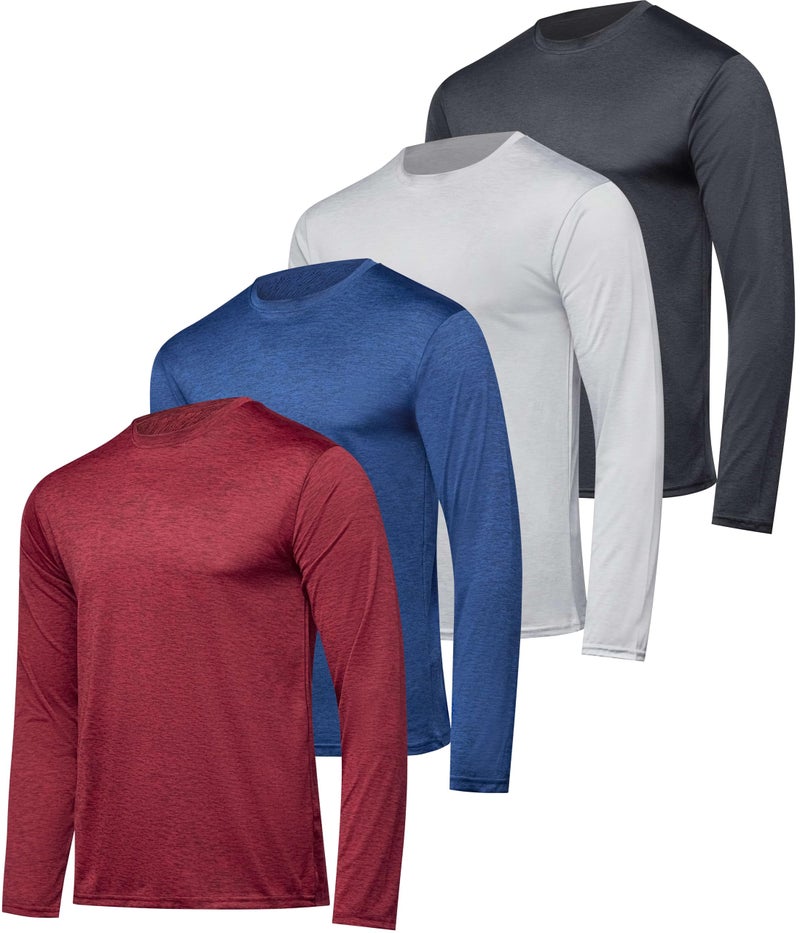 Real Essentials 4 Pack Mens Long Sleeve Dry Fit T Shirts Hiking Fishing Workout Gym Work Sun UPF 50 Wicking Running Tee Set 3 Large