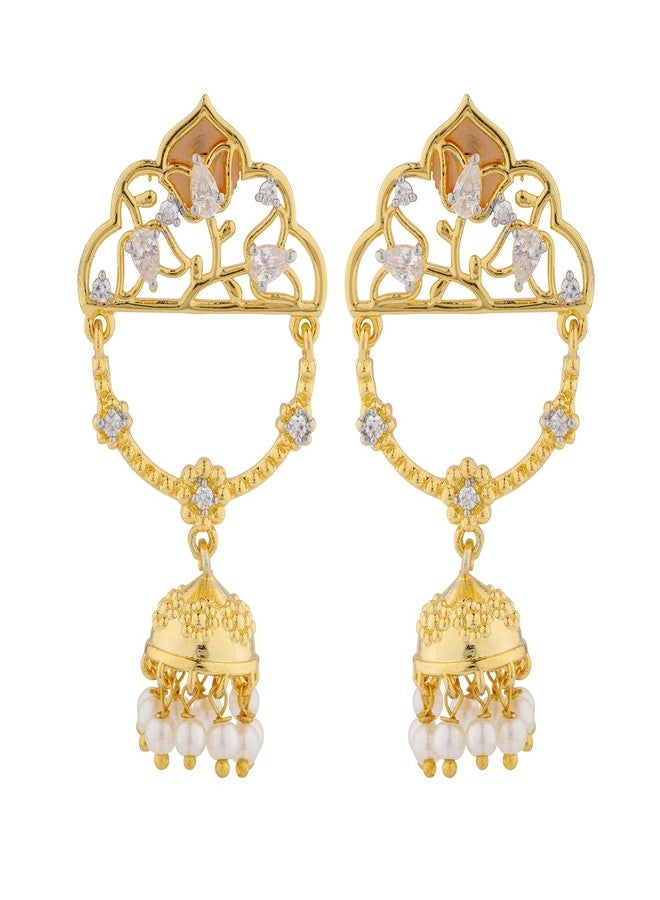 VOYLLA Shahi Dwar Naira Dangler Earrings For Women, Festive, Wedding, Royal, Cocktail, American Diamond, Gift for Women & Girls, Womens Gift - Image 4