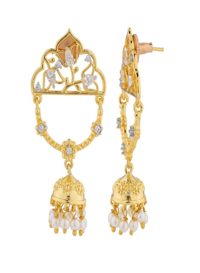 VOYLLA Shahi Dwar Naira Dangler Earrings For Women, Festive, Wedding, Royal, Cocktail, American Diamond, Gift for Women & Girls, Womens Gift - Image 1