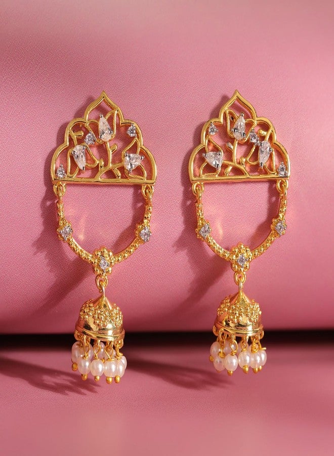 VOYLLA Shahi Dwar Naira Dangler Earrings For Women, Festive, Wedding, Royal, Cocktail, American Diamond, Gift for Women & Girls, Womens Gift - Image 2