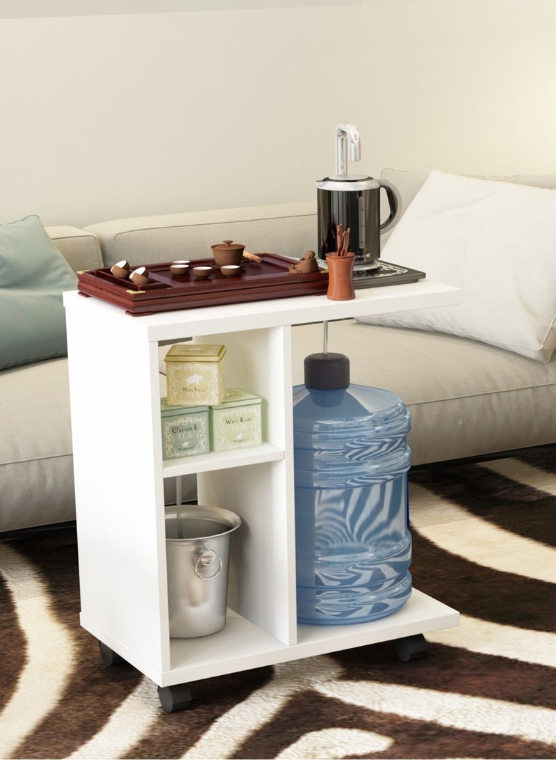 إيليفا هوم طاولة جانبية لغرفة المعيشة الحديثة مع أرفف وعجلات، باللون الأبيض - Image 5