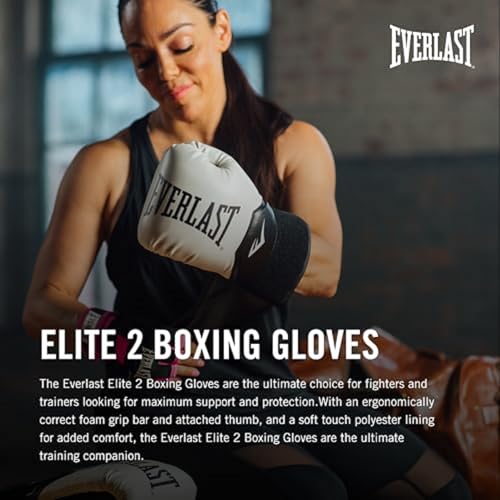 EVERLAST قفازات الملاكمة إيفرلاست إليت 2، قفازات تدريب احترافية للرجال والنساء، إغلاق آمن بنظام هوك وحلقة وتهوية، تدريب على الأكياس الثقيلة وأكياس السرعة (16 أونصة، أسود/ذهبي) - Image 2