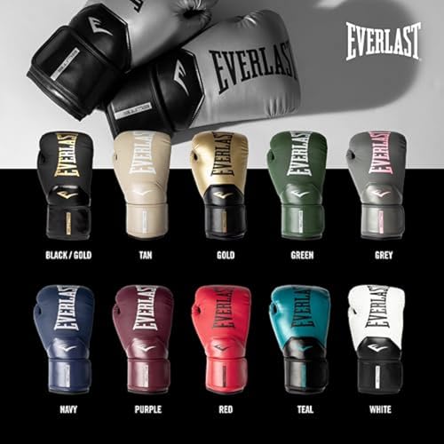 EVERLAST قفازات الملاكمة إيفرلاست إليت 2، قفازات تدريب احترافية للرجال والنساء، إغلاق آمن بنظام هوك وحلقة وتهوية، تدريب على الأكياس الثقيلة وأكياس السرعة (16 أونصة، أسود/ذهبي) - Image 5