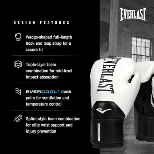 EVERLAST قفازات الملاكمة إيفرلاست إليت 2، قفازات تدريب احترافية للرجال والنساء، إغلاق آمن بنظام هوك وحلقة وتهوية، تدريب على الأكياس الثقيلة وأكياس السرعة (16 أونصة، أسود/ذهبي) - Image 3
