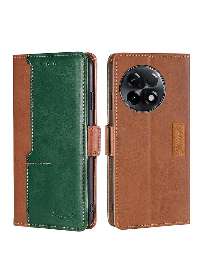 اس-توب جراب لهاتف OnePlus Ace 2/11R مصنوع من الجلد بلون متباين مع مشبك جانبي - Image 1