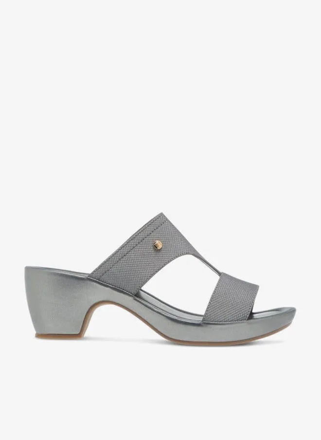 Flora Bella By Shoexpress PEWTER Womens Textured Slip-On Sandals With Block Heels Ramadan Collection for Women | Best Price UAE