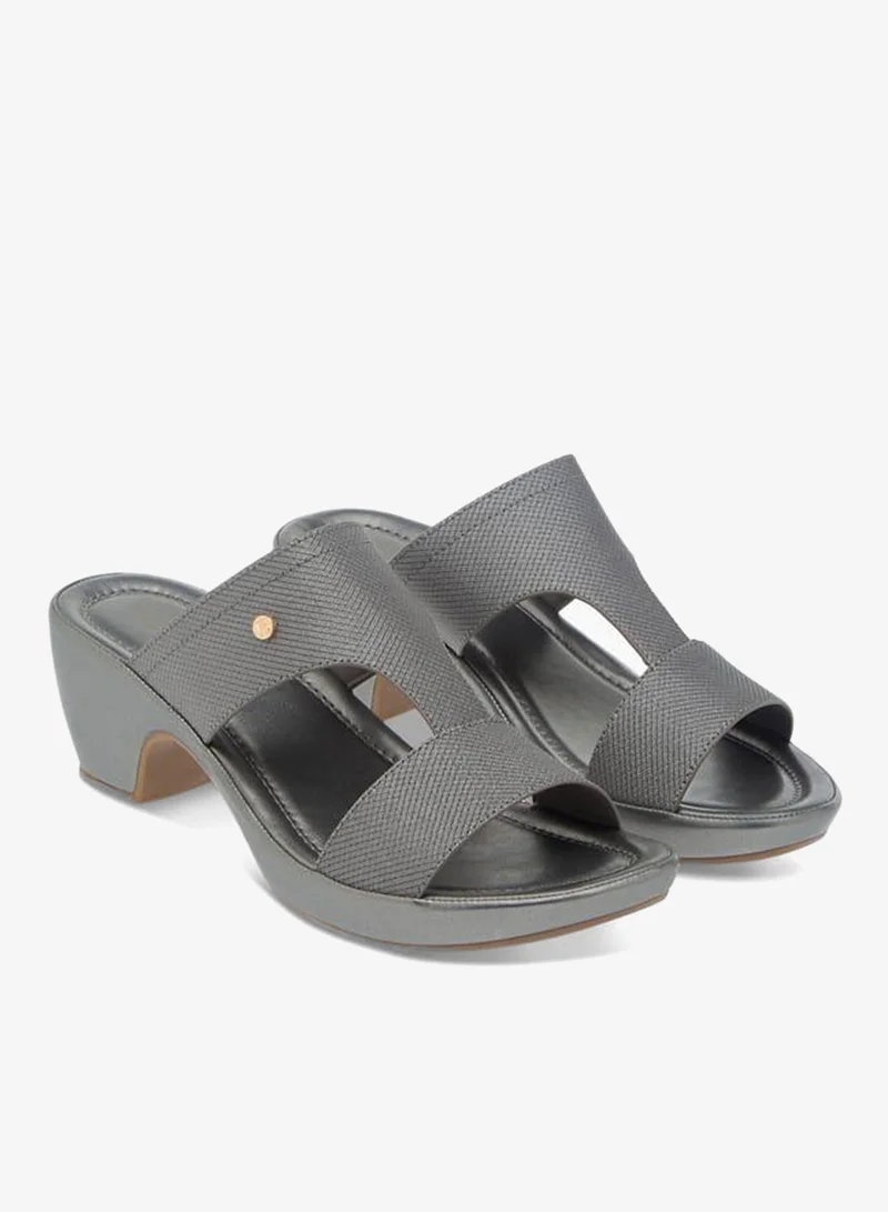 Flora Bella By Shoexpress PEWTER Womens Textured Slip-On Sandals With Block Heels Ramadan Collection for Women | Best Price UAE