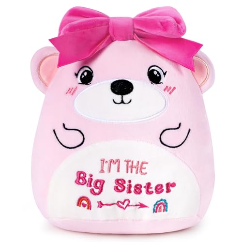 InIsaJace Big Sister Stuffed Animal 9 Inches Cute Pink Bear Stuffed Animals Gifts for Girls Im The Big Sister Bear Plush Toy Gifts Adorable Plushies Gift with Pink Bow - Image 1