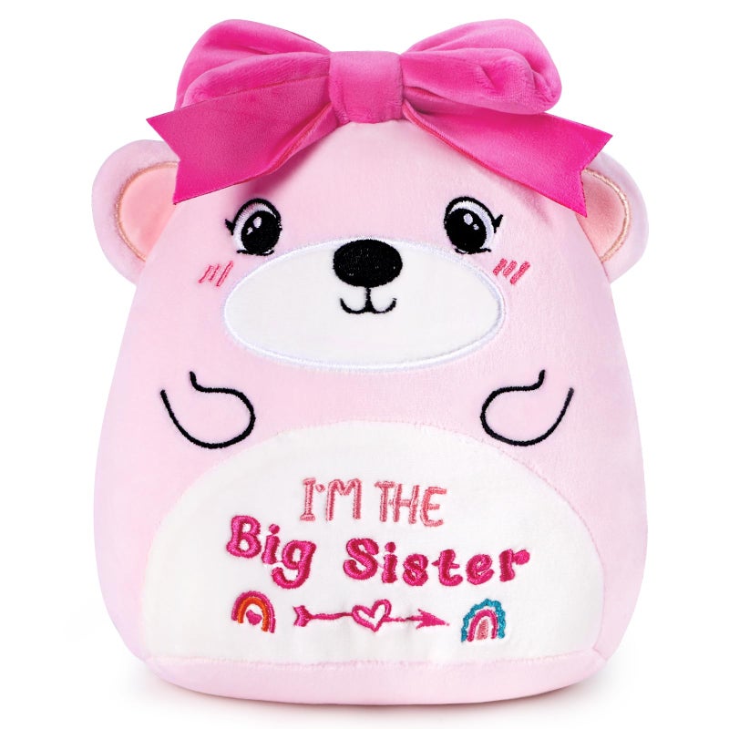 InIsaJace Big Sister Stuffed Animal 9 Inches Cute Pink Bear Stuffed Animals Gifts for Girls Im The Big Sister Bear Plush Toy Gifts Adorable Plushies Gift with Pink Bow - Image 3