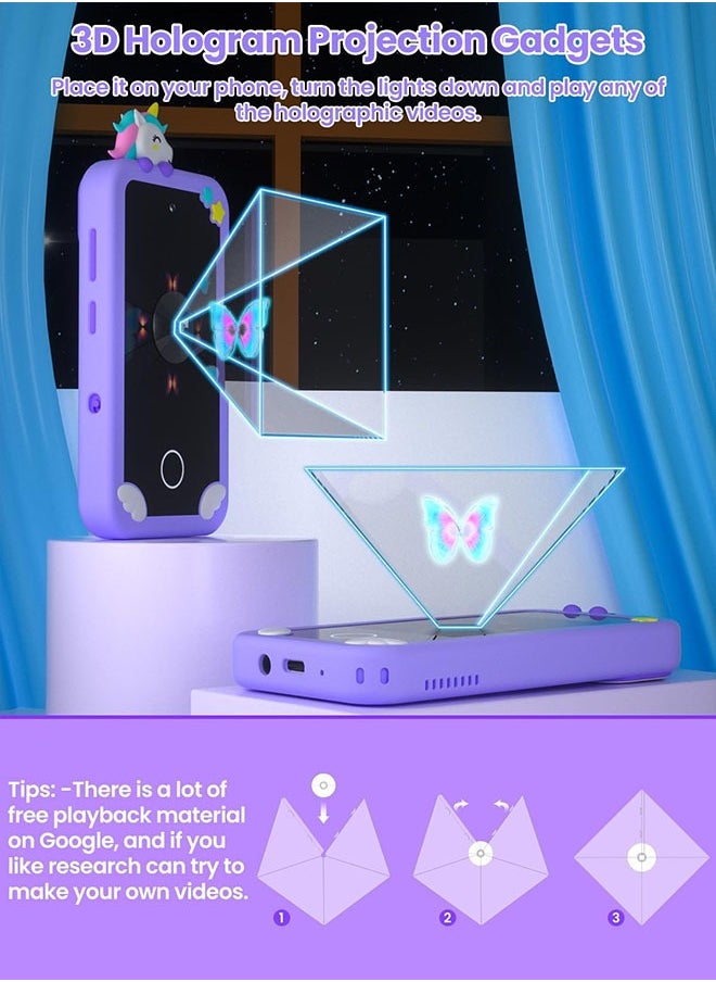 Eworld Kids Smart Phone with 3D Holographic Pyramid, 2.8inch Touchscreen Learning Toy with Dual Cameras and Music Player, Perfect Christmas, eid and Birthday Gift for Ages 3-10, Purple  - Image 3