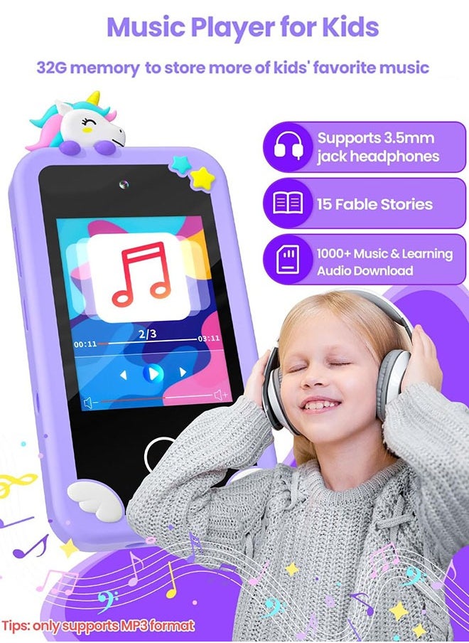 Eworld Kids Smart Phone with 3D Holographic Pyramid, 2.8inch Touchscreen Learning Toy with Dual Cameras and Music Player, Perfect Christmas, eid and Birthday Gift for Ages 3-10, Purple  - Image 5