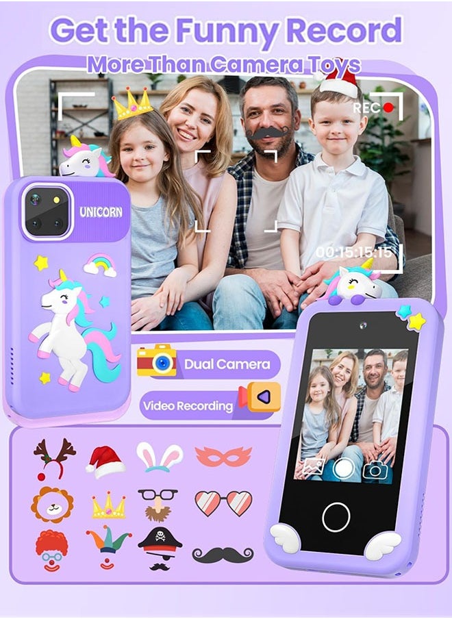 Eworld Kids Smart Phone with 3D Holographic Pyramid, 2.8inch Touchscreen Learning Toy with Dual Cameras and Music Player, Perfect Christmas, eid and Birthday Gift for Ages 3-10, Purple  - Image 4