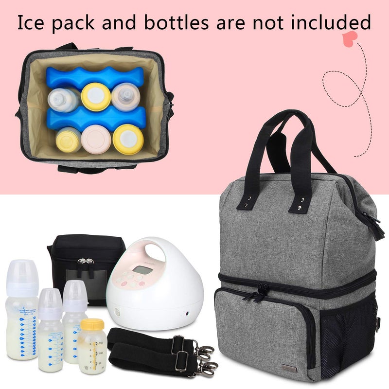 LUXJA Breast Pump Bag with 2 Compartments for Breast Pump and Cooler Bag, Breast Pumping Case with 2 Options for Wearing, Gray - Image 4