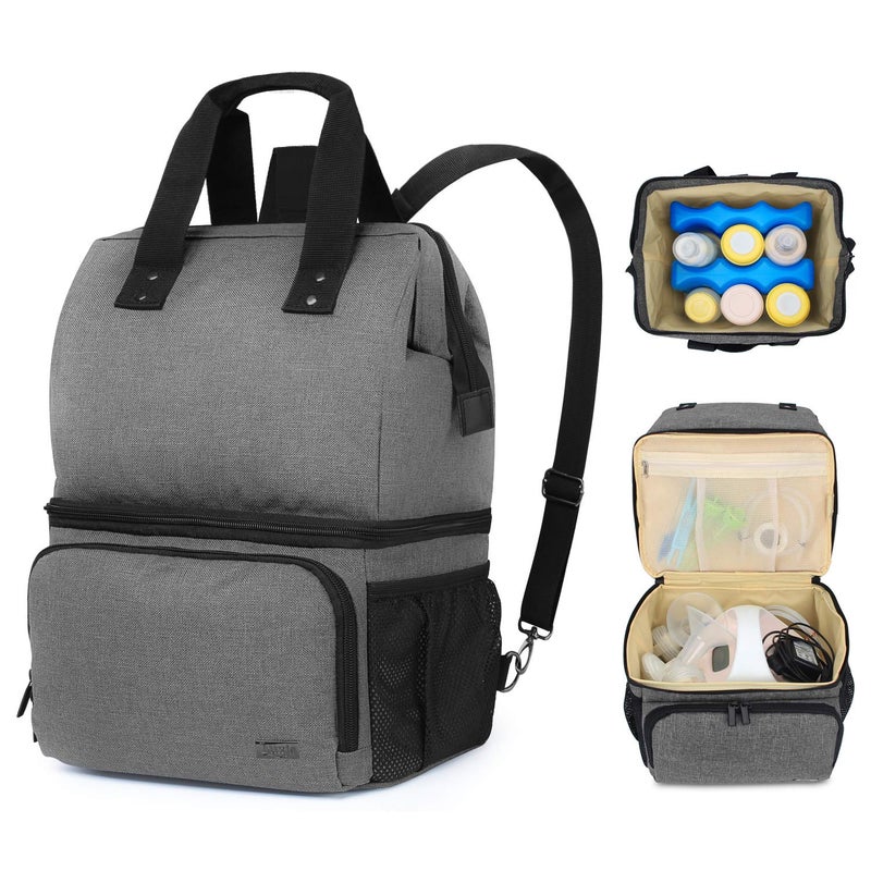 LUXJA Breast Pump Bag with 2 Compartments for Breast Pump and Cooler Bag, Breast Pumping Case with 2 Options for Wearing, Gray - Image 1