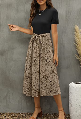 Zattcas Women 2025 Summer Dress Short Sleeve Ribbed Teacher Church Modest Casual Business Work Outfits Midi Dress with Pockets Black XXL - Image 4