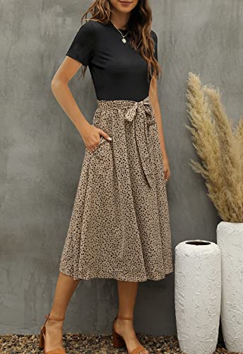 Zattcas Women 2025 Summer Dress Short Sleeve Ribbed Teacher Church Modest Casual Business Work Outfits Midi Dress with Pockets Black XXL - Image 2