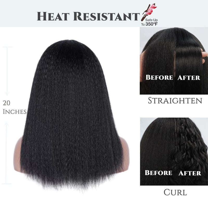 Aminow Kinky Straight Headband Wig, Soft & Natural as Human Hair, Glueless Headband Wigs for Black Women, Long Black Italian Yaki Synthetic Half Wig (1B Natural Black, 20 Inch) - Image 3
