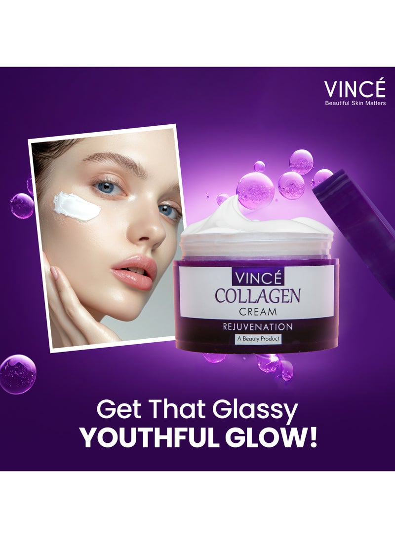 VINCE Collagen Cream – Advanced Anti-Aging Formula with Peptides – Reduces Wrinkles & Fine Lines, Restores Elasticity, Boosts Collagen, Deeply Hydrates & Repairs Dry, Dull Skin – Paraben-Free, 50ml  - Image 4