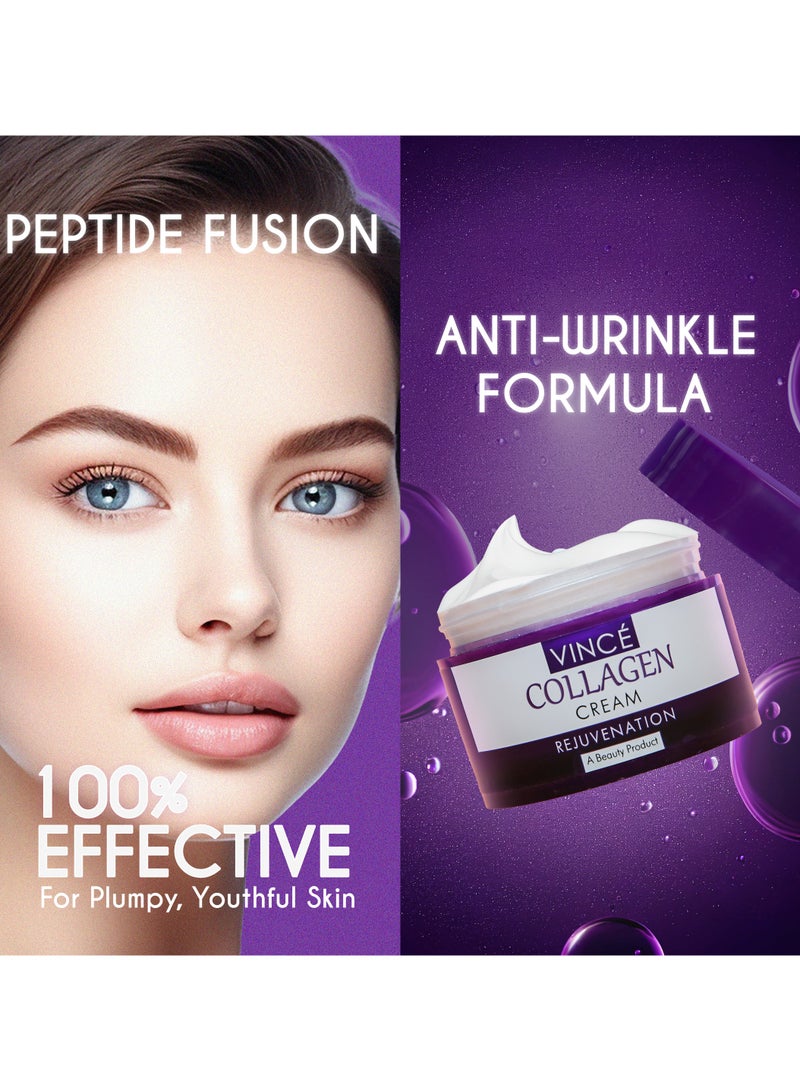VINCE Collagen Cream – Advanced Anti-Aging Formula with Peptides – Reduces Wrinkles & Fine Lines, Restores Elasticity, Boosts Collagen, Deeply Hydrates & Repairs Dry, Dull Skin – Paraben-Free, 50ml  - Image 2