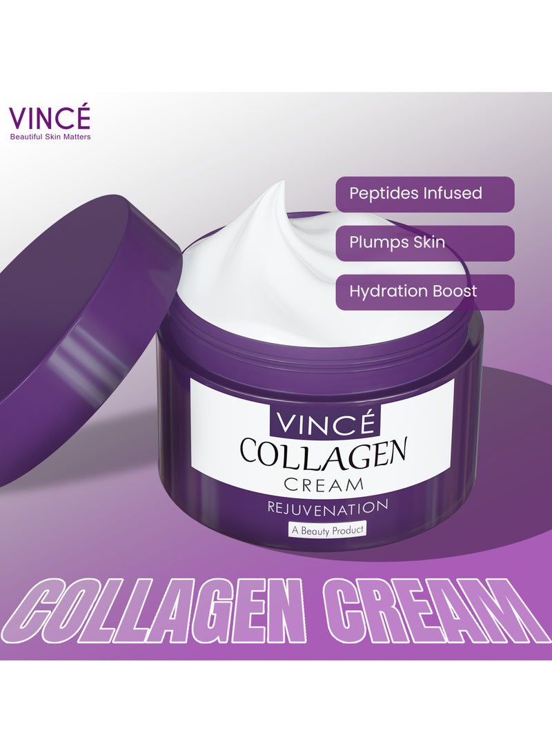 VINCE Collagen Cream – Advanced Anti-Aging Formula with Peptides – Reduces Wrinkles & Fine Lines, Restores Elasticity, Boosts Collagen, Deeply Hydrates & Repairs Dry, Dull Skin – Paraben-Free, 50ml  - Image 3