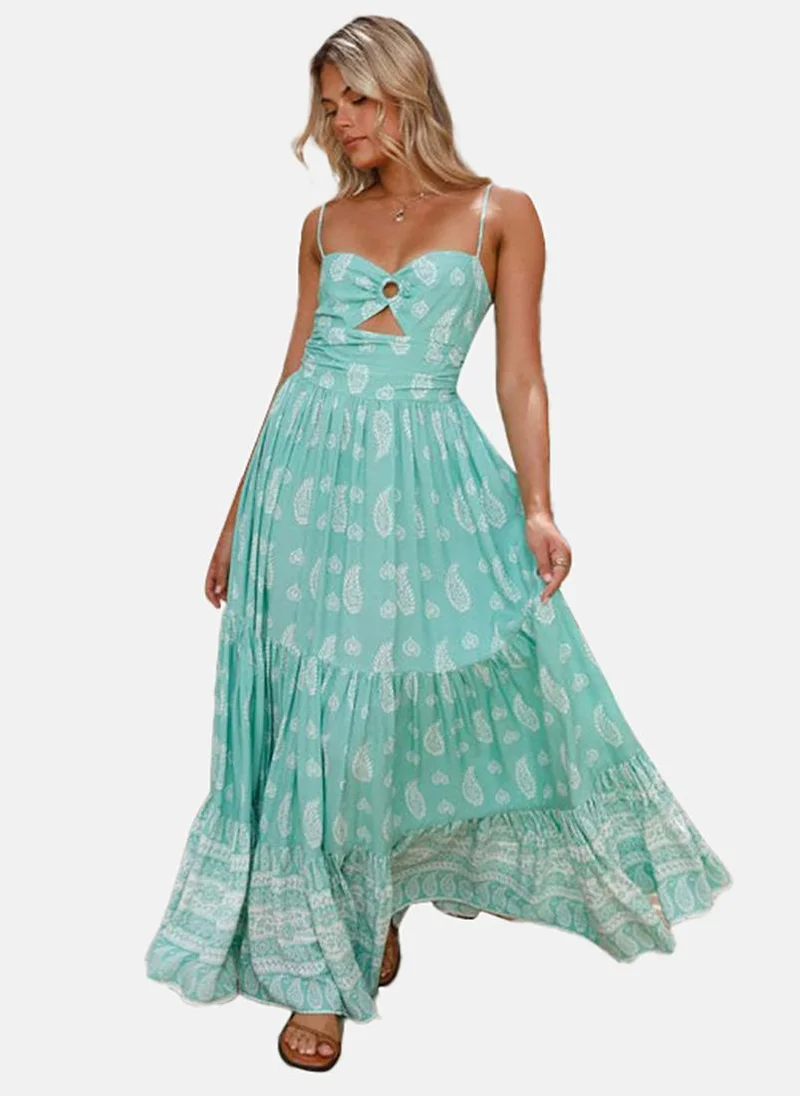 يونيكي Green Ethnic Motifs Printed Maxi Dress