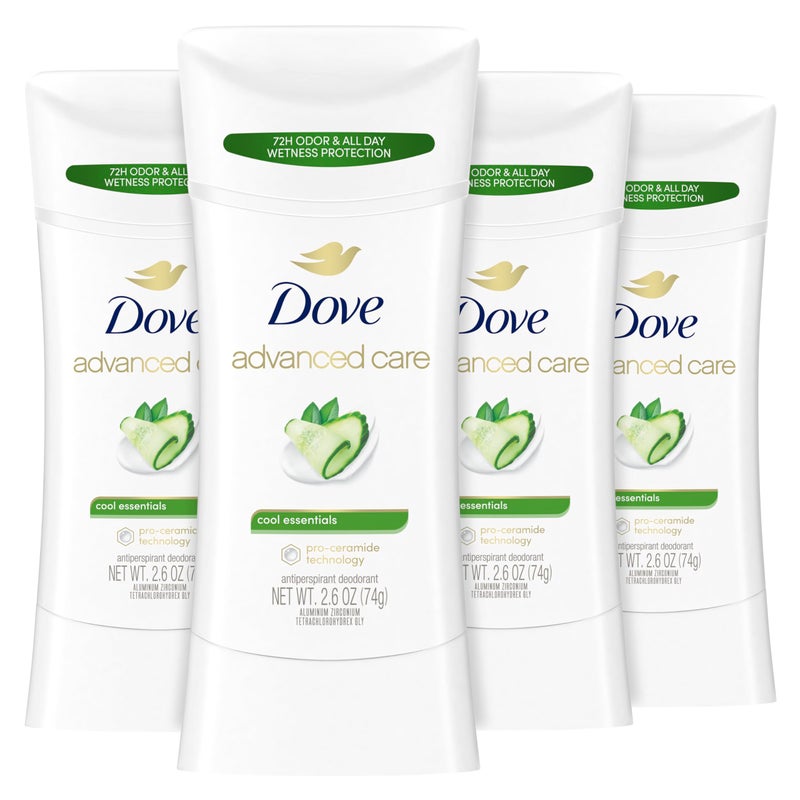 Dove مزيل العرق دوف أدفانسد كير كول إسينشالز، 4 قطع للمساعدة في إصلاح حاجز بشرتك بعد الحلاقة، والتحكم في الرائحة لمدة 72 ساعة وحماية العرق بتقنية برو سيراميد، 2.6 أونصة - Image 1