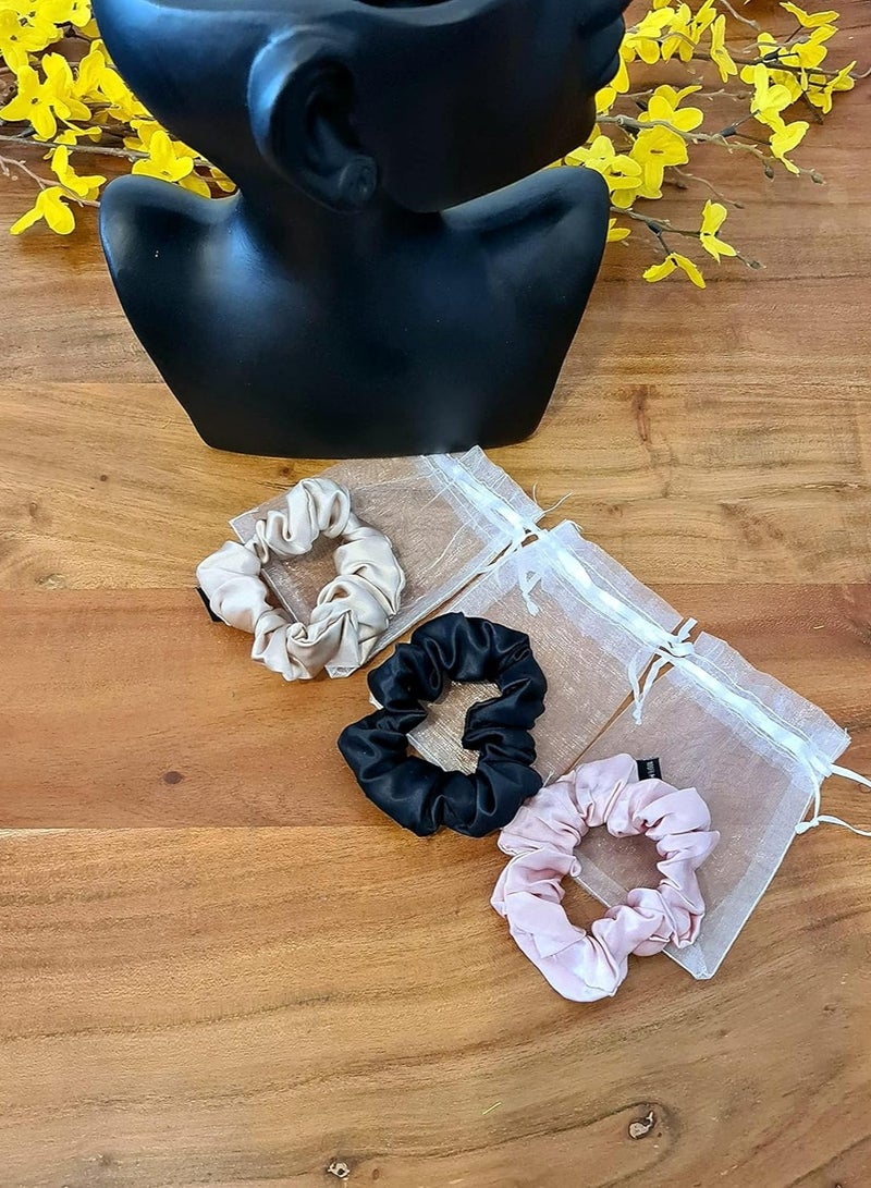 أوزيغالور طقم ربطات شعر ناعمة من حرير التوت الخالص من 3 قطع (أسود، شامبانيا، أحمر خدود) - ربطات شعر ناعمة للنساء، الفتيات - Image 2