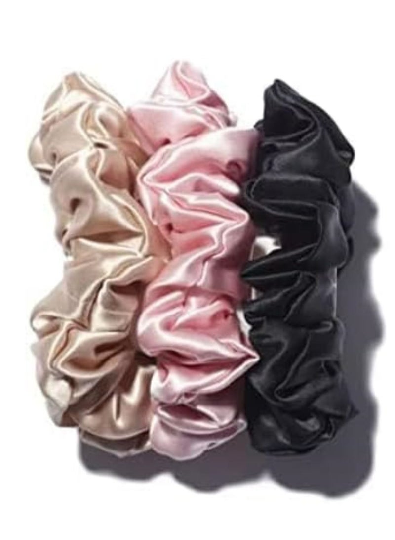 أوزيغالور طقم ربطات شعر ناعمة من حرير التوت الخالص من 3 قطع (أسود، شامبانيا، أحمر خدود) - ربطات شعر ناعمة للنساء، الفتيات - Image 3