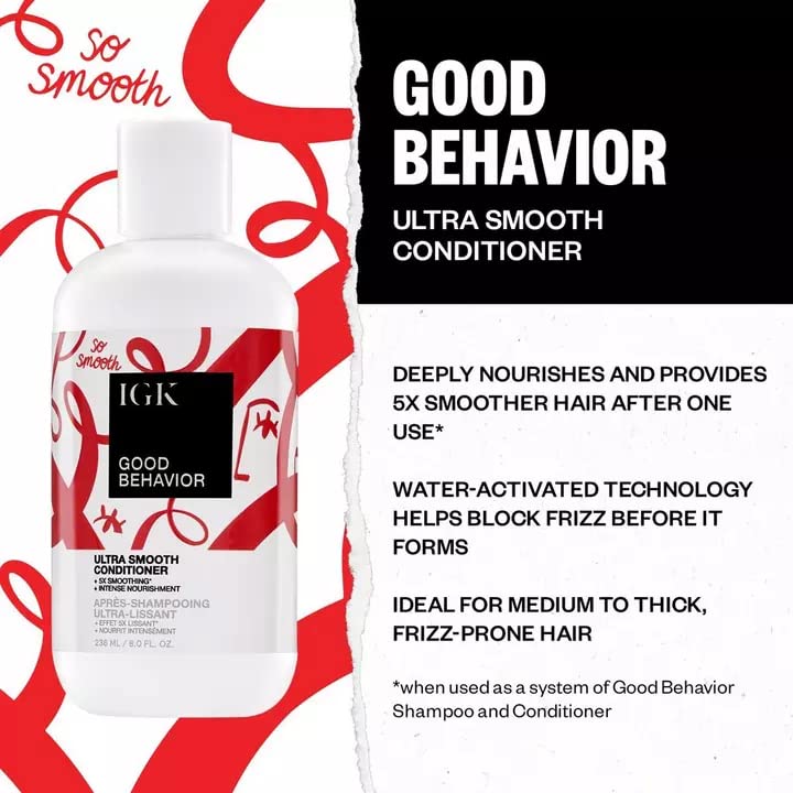 IGK GOOD BEHAVIOR Ultra Smooth Conditioner | Frizz Control + Hydrates + Shine | Vegan + Cruelty Free | 8 Oz - Image 3