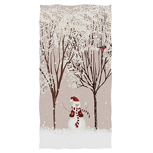 Pfrewn Winter Snowman Bird Tree Snow Hand Towels 16x30 in Bathroom Towel, Christmas X-mas Small Bath Towel for Hand,Face,Gym and Spa Bathroom Decor Gifts - Image 1
