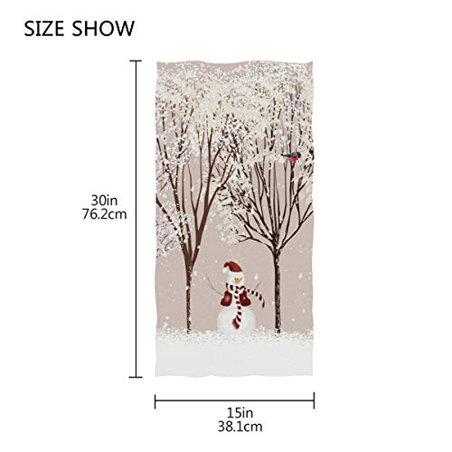 Pfrewn Winter Snowman Bird Tree Snow Hand Towels 16x30 in Bathroom Towel, Christmas X-mas Small Bath Towel for Hand,Face,Gym and Spa Bathroom Decor Gifts - Image 3