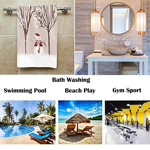 Pfrewn Winter Snowman Bird Tree Snow Hand Towels 16x30 in Bathroom Towel, Christmas X-mas Small Bath Towel for Hand,Face,Gym and Spa Bathroom Decor Gifts - Image 2