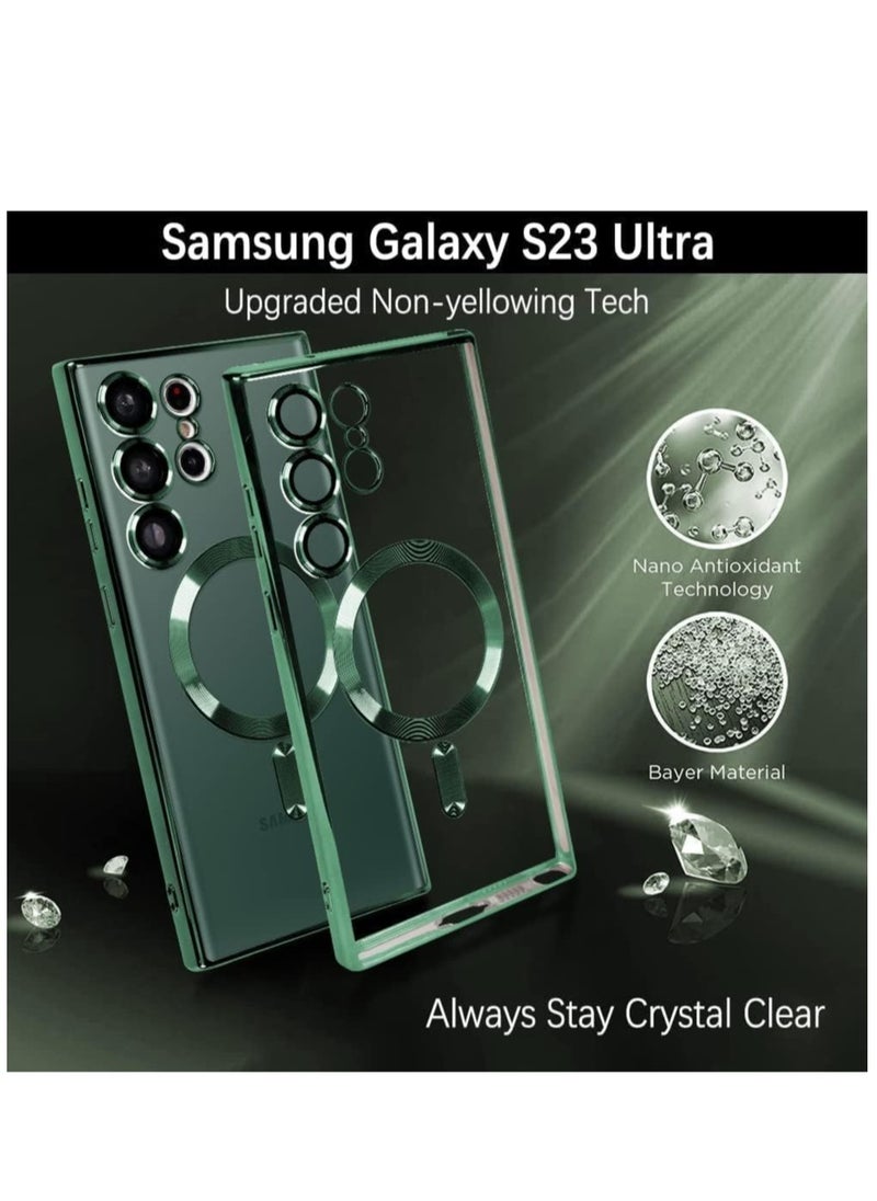 Magnetic Clear Case for Samsung Galaxy S23 Ultra with Camera Lens Protector Magsafe Compatible Electroplated Soft TPU Shockproof Anti-Scratch Phone Case