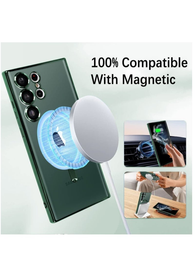 Magnetic Clear Case for Samsung Galaxy S23 Ultra with Camera Lens Protector Magsafe Compatible Electroplated Soft TPU Shockproof Anti-Scratch Phone Case