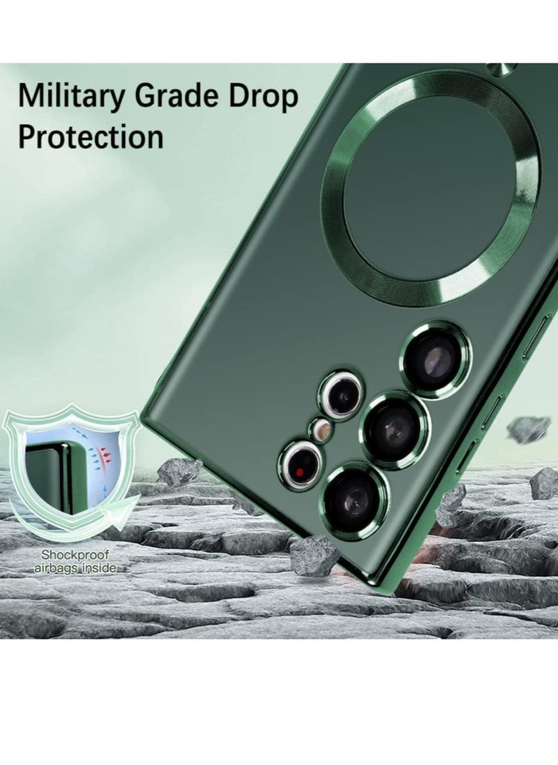 Magnetic Clear Case for Samsung Galaxy S23 Ultra with Camera Lens Protector Magsafe Compatible Electroplated Soft TPU Shockproof Anti-Scratch Phone Case